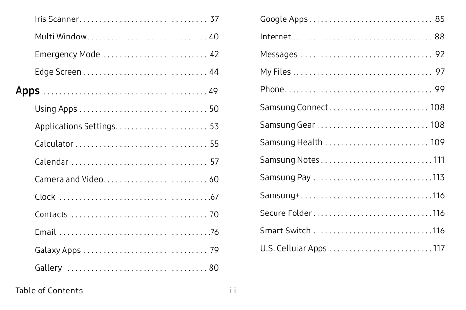 Apps | Samsung Galaxy S8 User Manual | Page 3 / 213