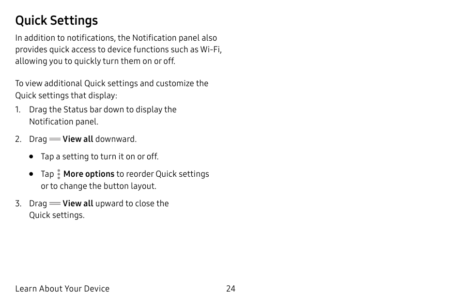 Quick settings | Samsung Galaxy S8 User Manual | Page 31 / 213