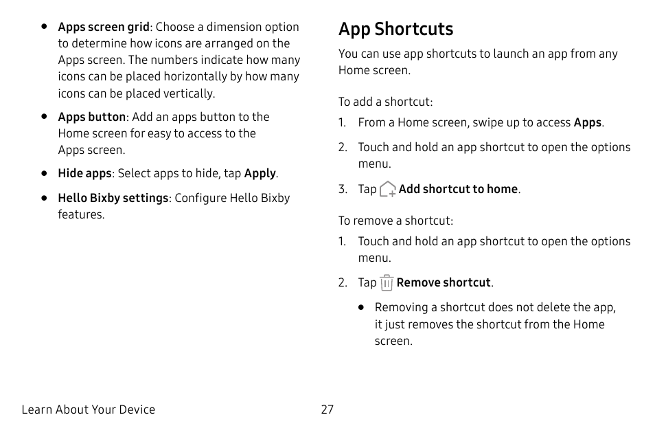 App shortcuts | Samsung Galaxy S8 User Manual | Page 34 / 213