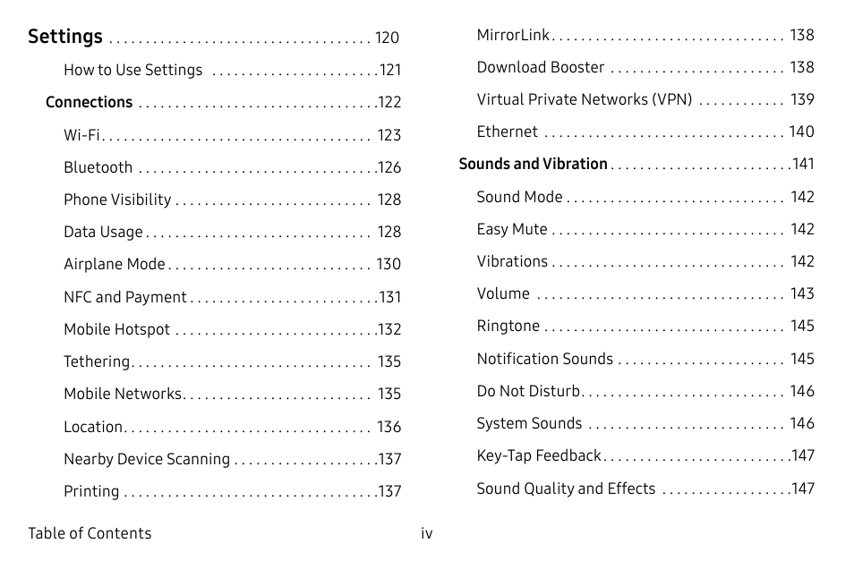 Settings | Samsung Galaxy S8 User Manual | Page 4 / 213