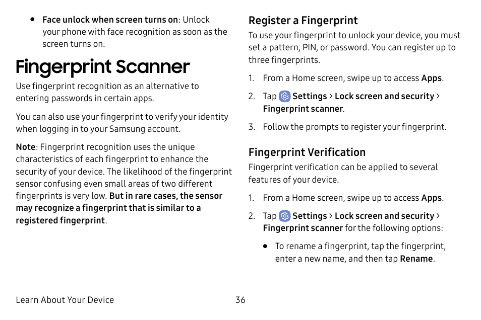 Fingerprint scanner | Samsung Galaxy S8 User Manual | Page 43 / 213