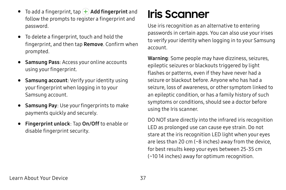 Iris scanner | Samsung Galaxy S8 User Manual | Page 44 / 213