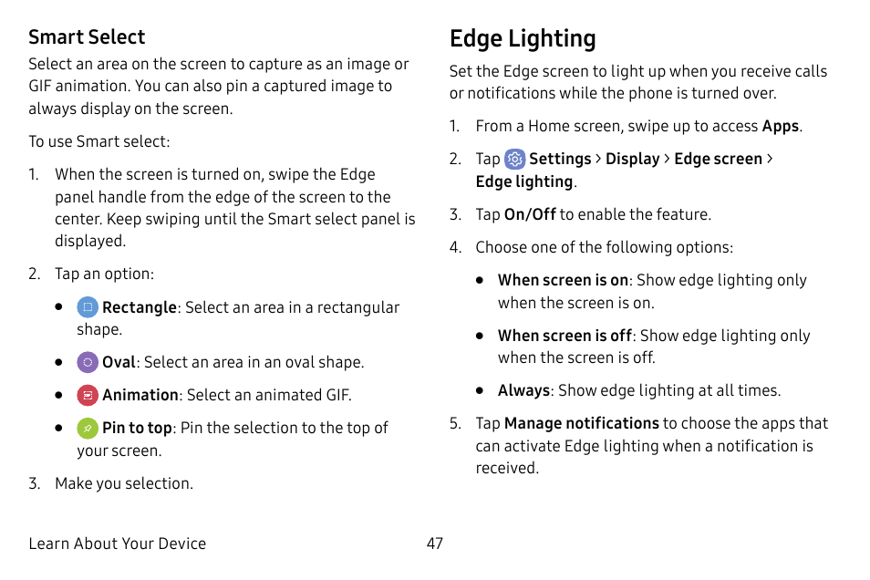 Edge lighting | Samsung Galaxy S8 User Manual | Page 54 / 213