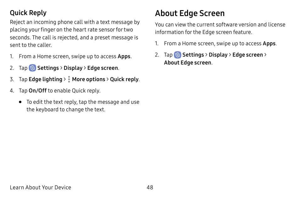 About edge screen | Samsung Galaxy S8 User Manual | Page 55 / 213