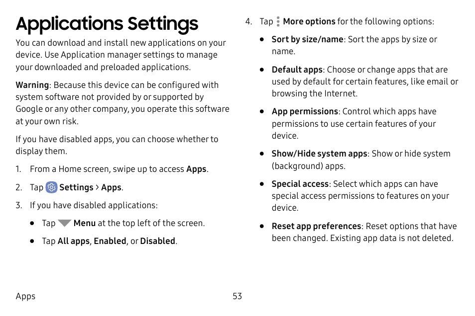 Applications settings | Samsung Galaxy S8 User Manual | Page 60 / 213