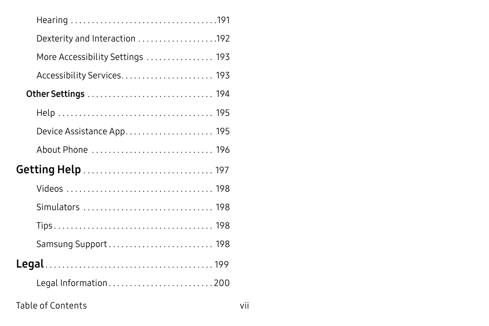 Getting help, Legal | Samsung Galaxy S8 User Manual | Page 7 / 213