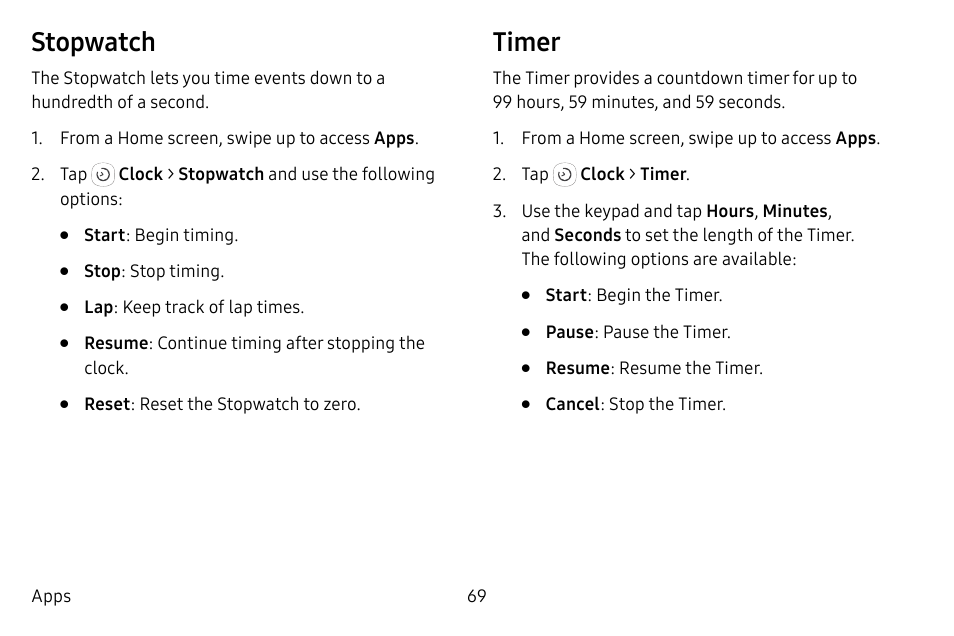 Stopwatch, Timer | Samsung Galaxy S8 User Manual | Page 76 / 213