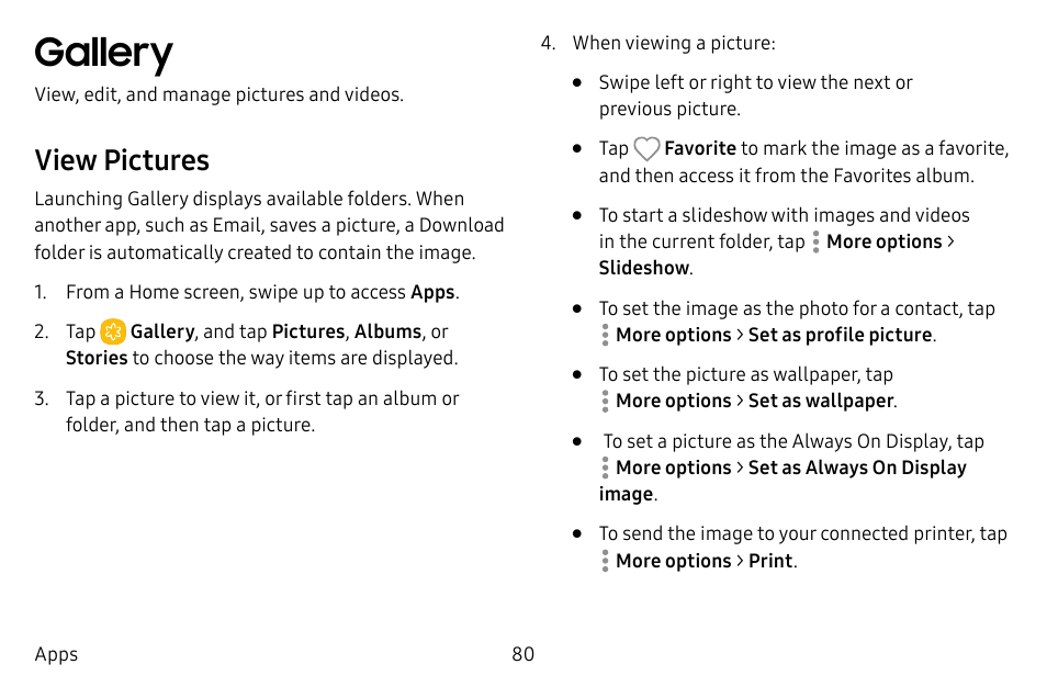 Gallery, View pictures | Samsung Galaxy S8 User Manual | Page 87 / 213