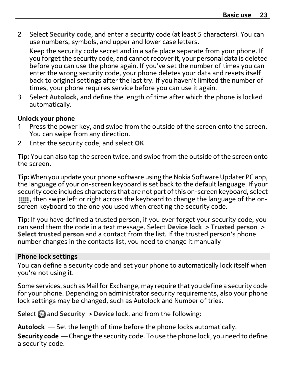 Phone lock settings | Nokia 9 User Manual | Page 23 / 116
