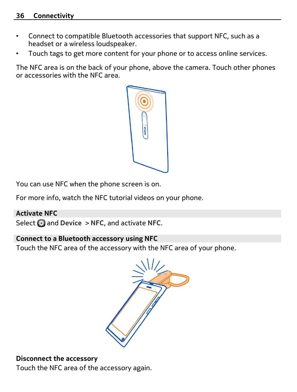 Activate nfc, Connect to a bluetooth accessory using nfc | Nokia 9 User Manual | Page 36 / 116