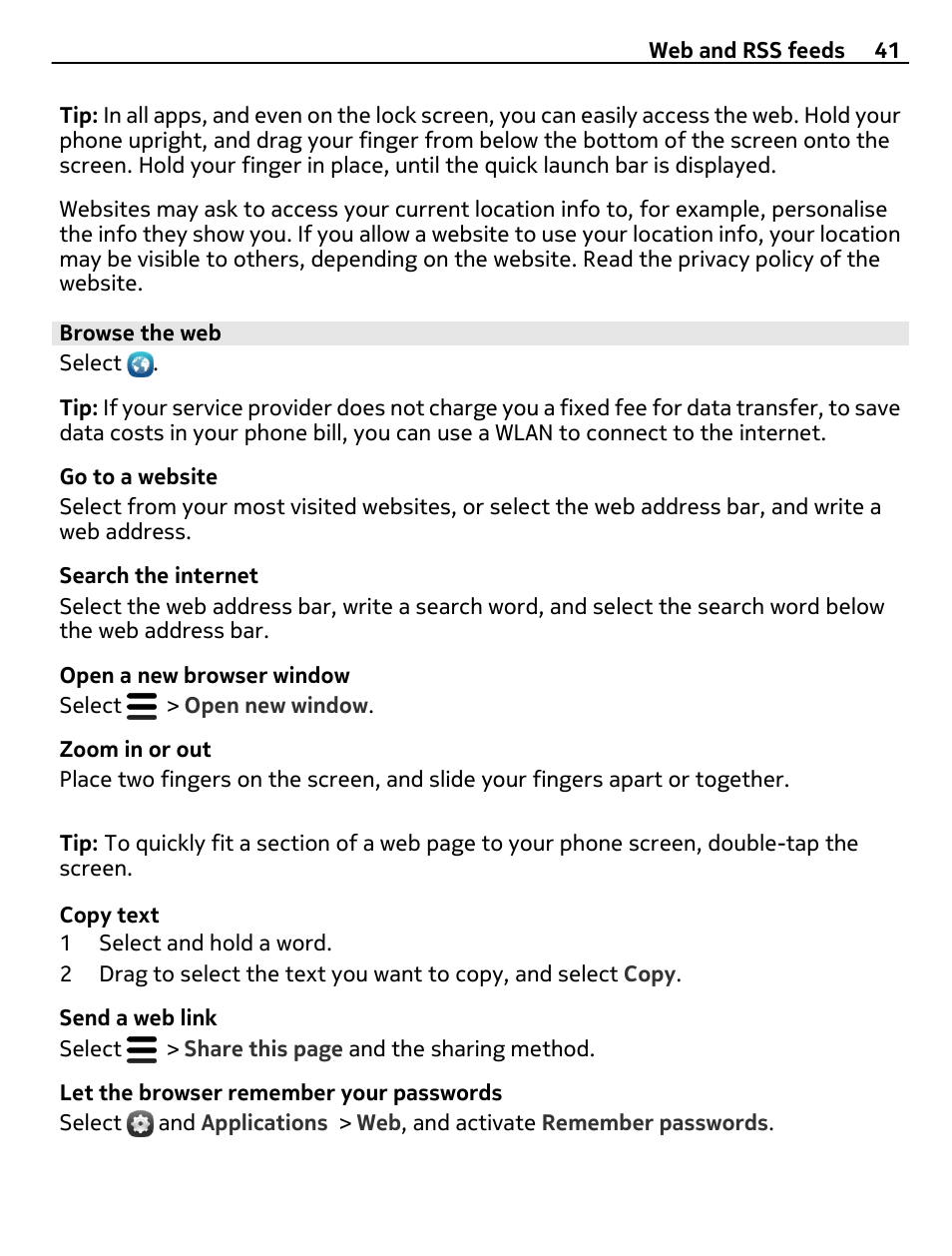 Browse the web | Nokia 9 User Manual | Page 41 / 116
