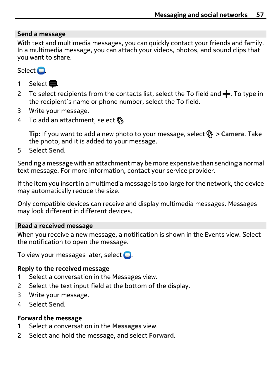 Send a message, Read a received message | Nokia 9 User Manual | Page 57 / 116