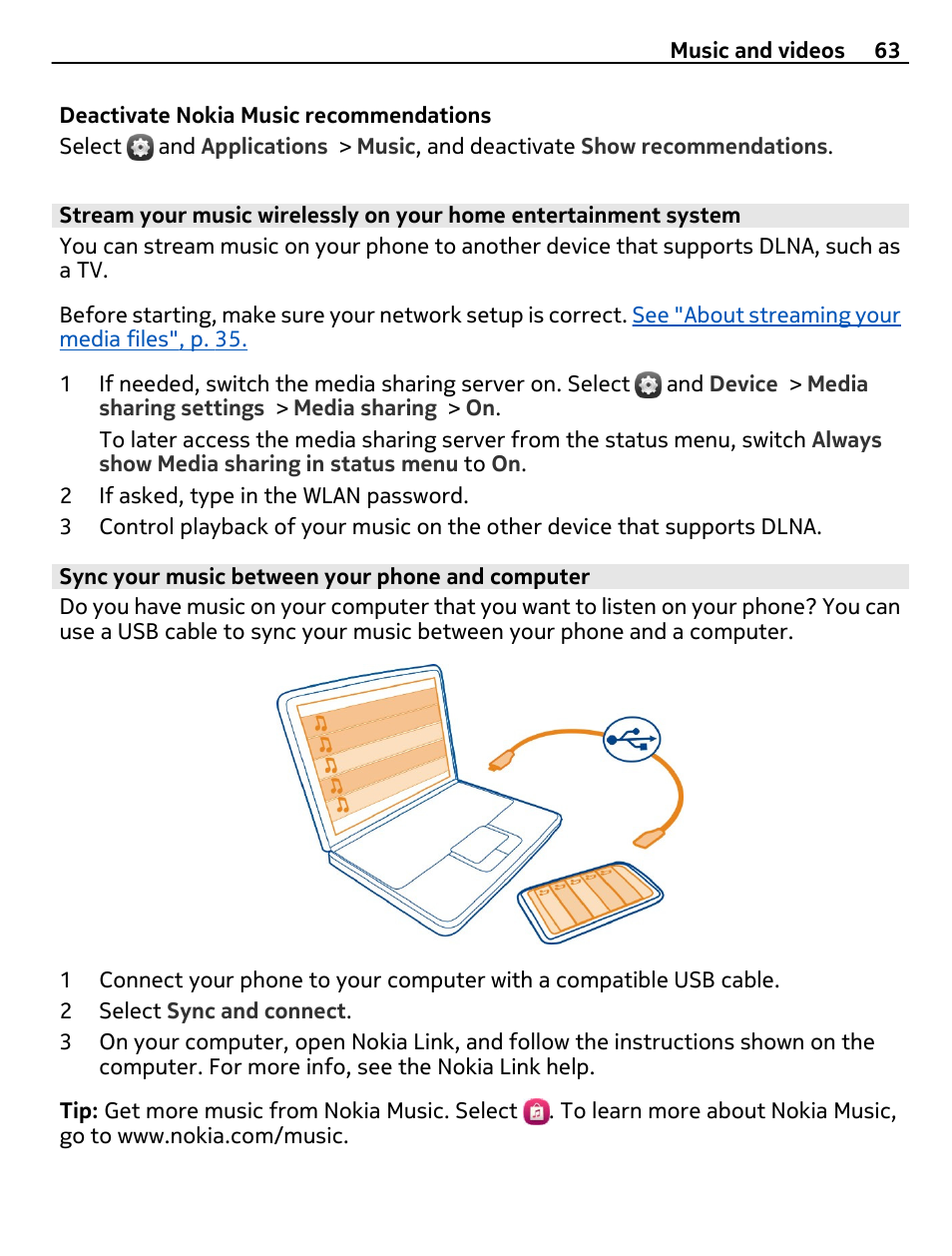 Sync your music between your phone and computer | Nokia 9 User Manual | Page 63 / 116