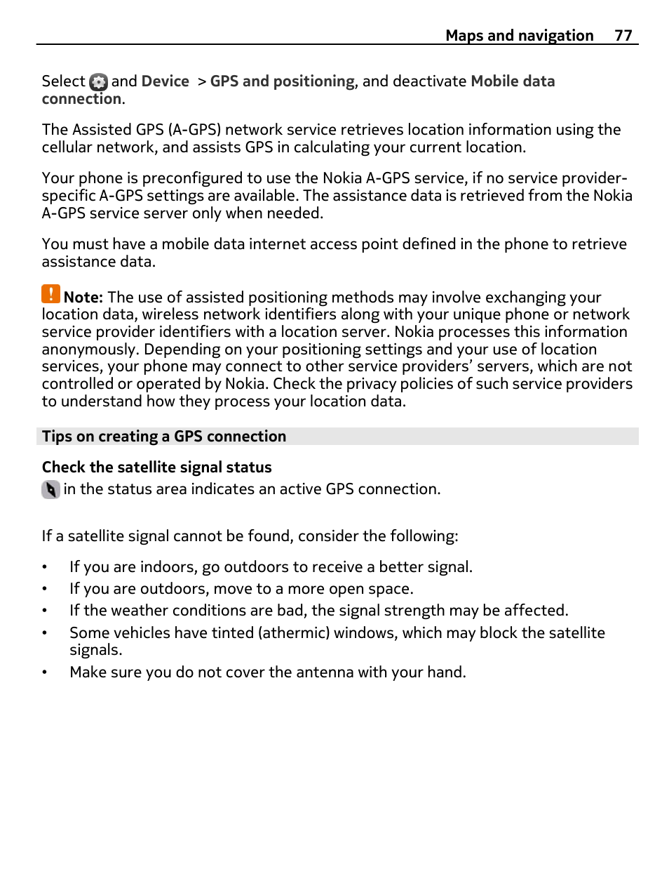 Tips on creating a gps connection | Nokia 9 User Manual | Page 77 / 116