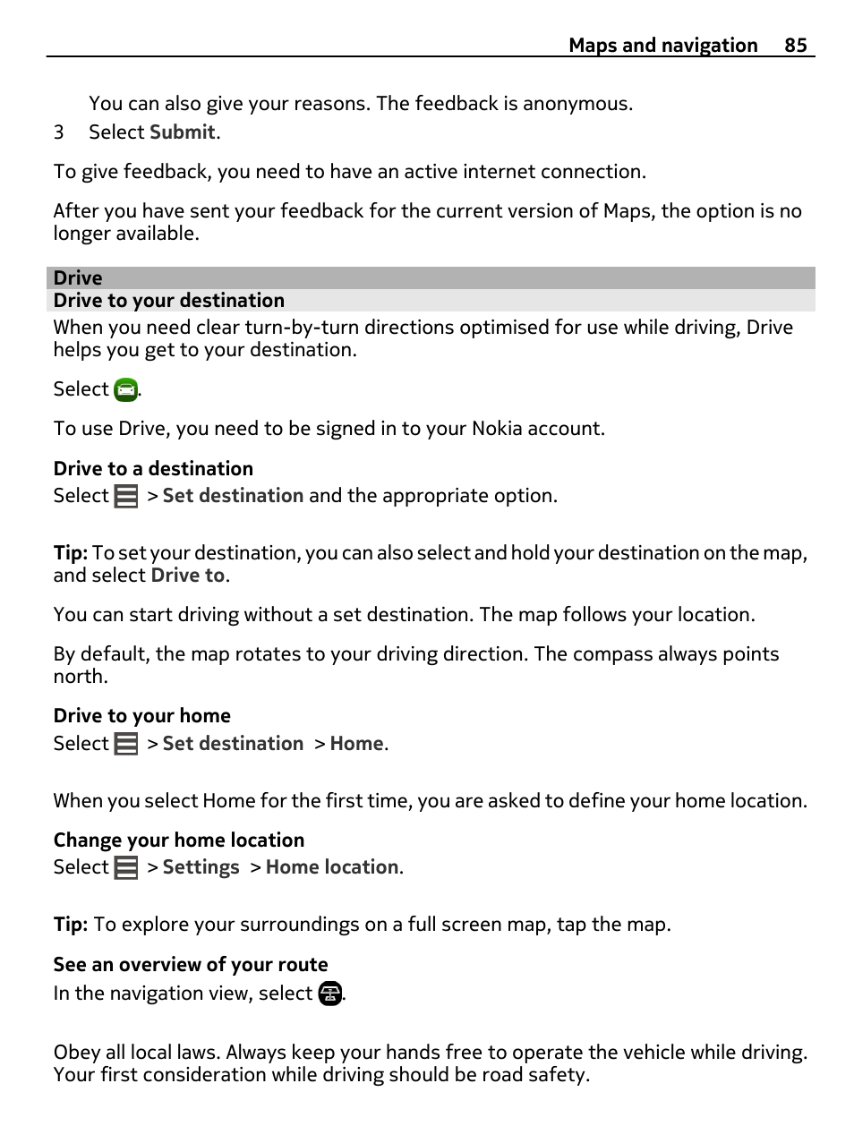 Drive, Drive to your destination | Nokia 9 User Manual | Page 85 / 116