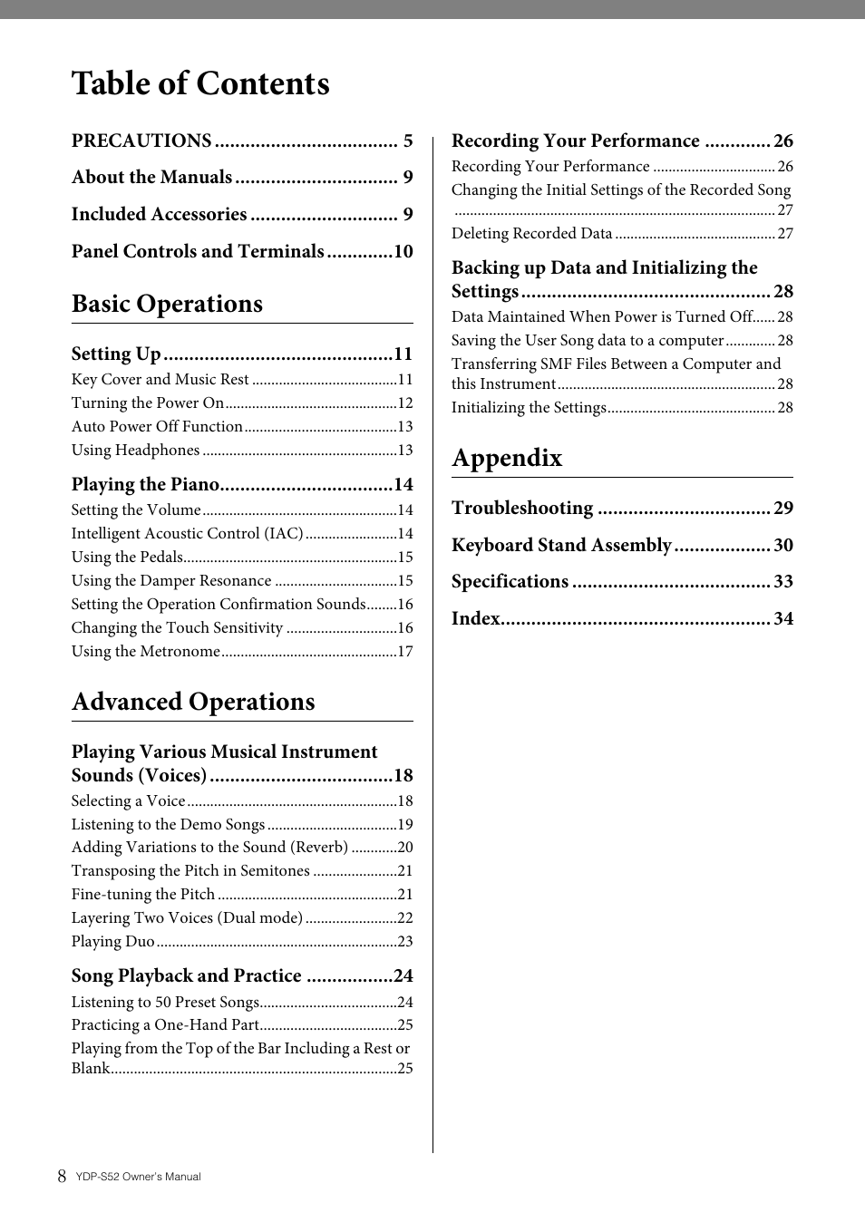 Yamaha YDP-S52 User Manual | Page 8 / 40