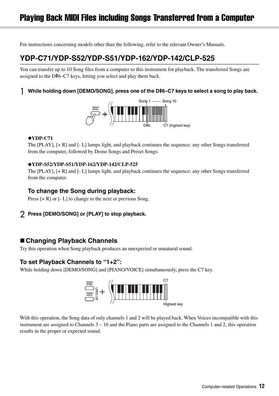 Ydp-c71/ydp-s52/ydp-s51/ydp-162/ydp-142/clp-525, Changing playback channels | Yamaha YDP-S52 User Manual | Page 12 / 15
