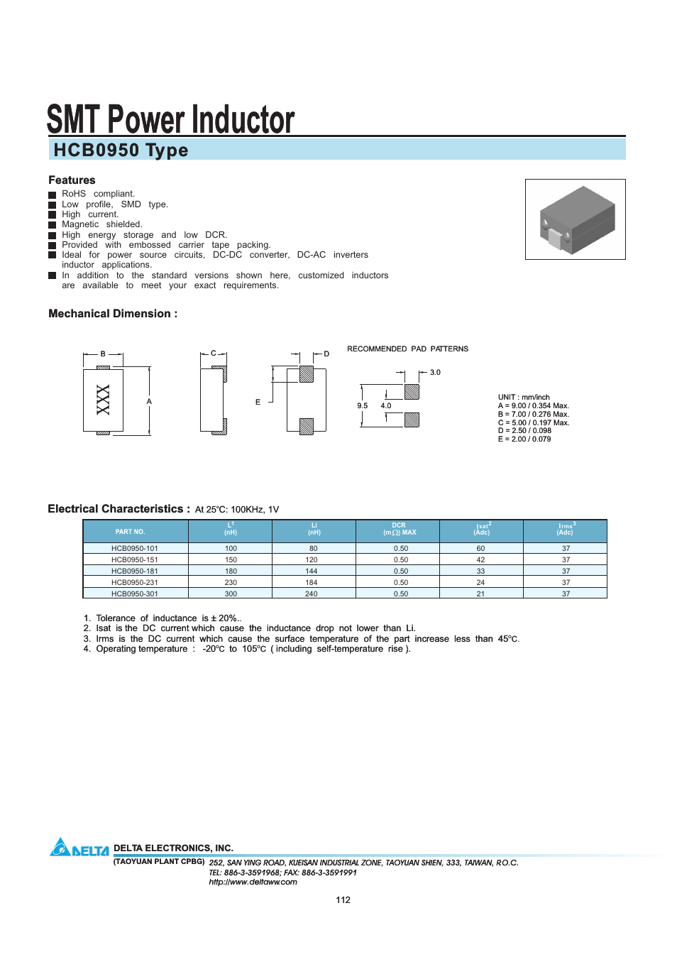 Delta Electronics HCB0950 User Manual | 1 page
