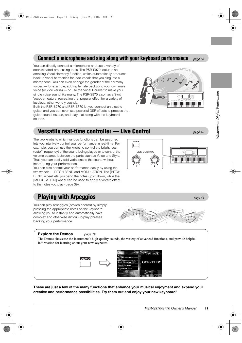 Versatile real-time controller — live control, Playing with arpeggios | Yamaha PSR-S770 User Manual | Page 11 / 118