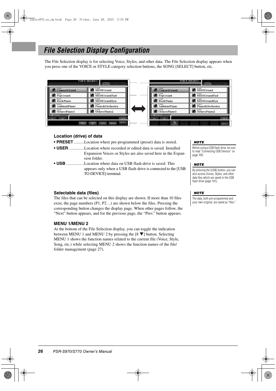 File selection display configuration | Yamaha PSR-S770 User Manual | Page 26 / 118