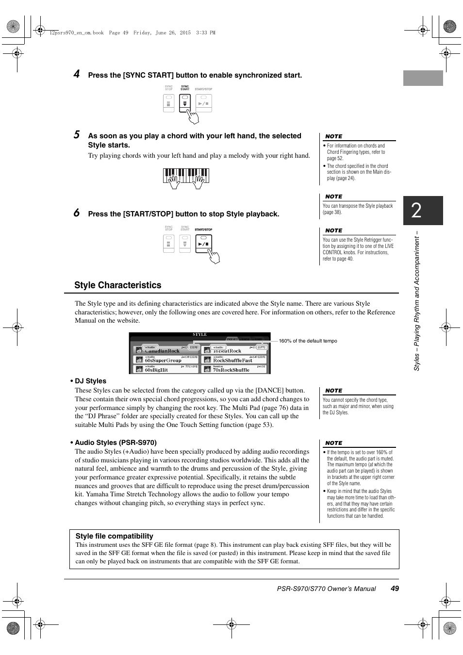 Style characteristics | Yamaha PSR-S770 User Manual | Page 49 / 118