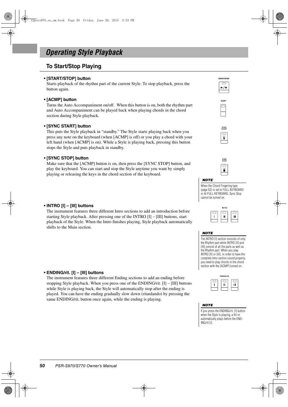Operating style playback | Yamaha PSR-S770 User Manual | Page 50 / 118