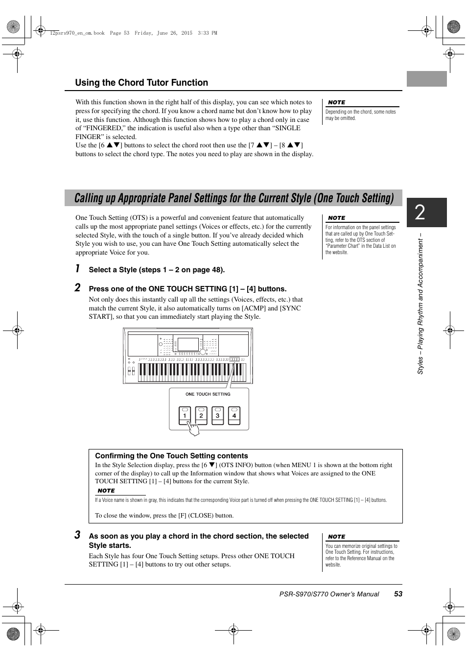 Using the chord tutor function | Yamaha PSR-S770 User Manual | Page 53 / 118
