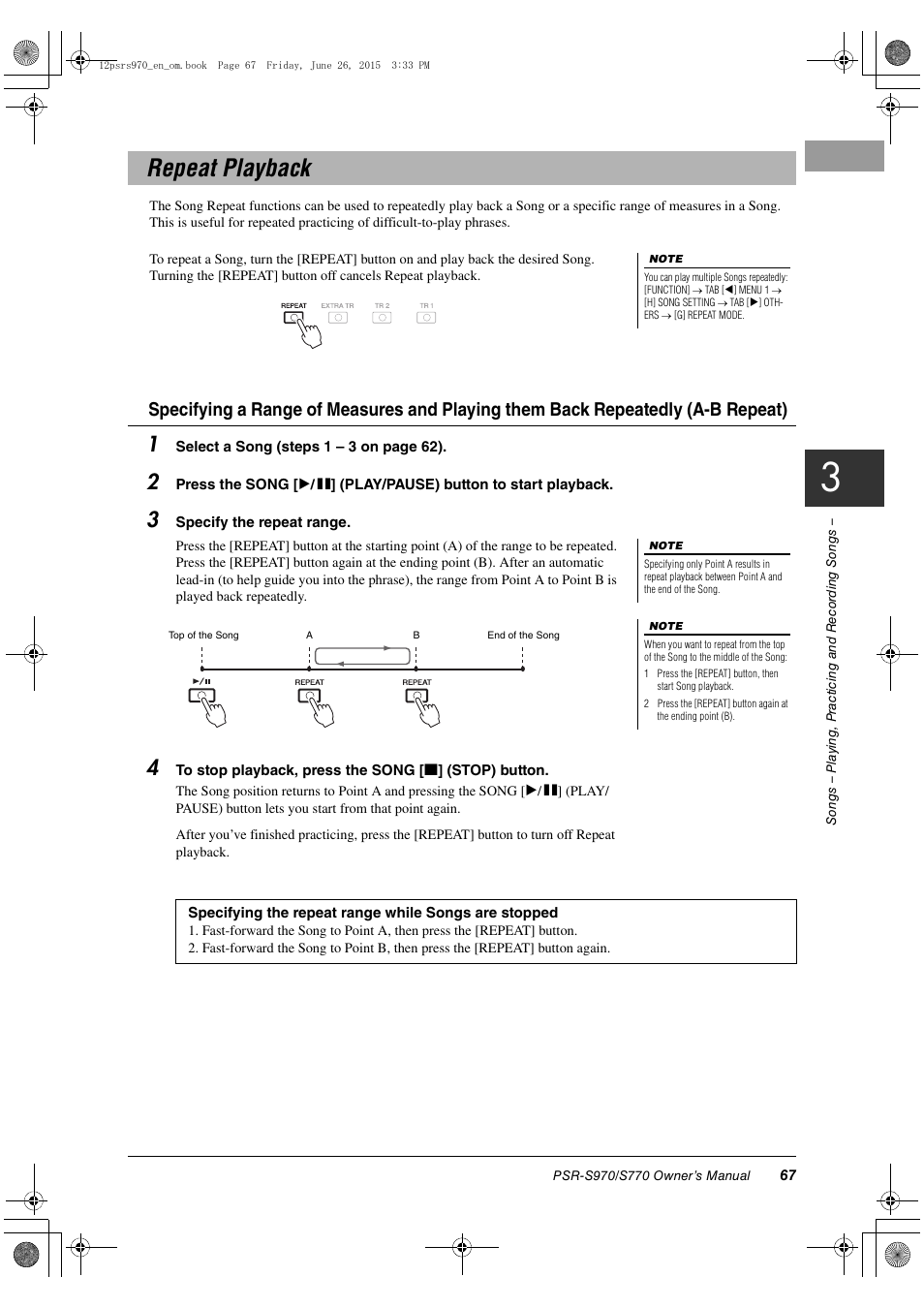 Repeat playback | Yamaha PSR-S770 User Manual | Page 67 / 118