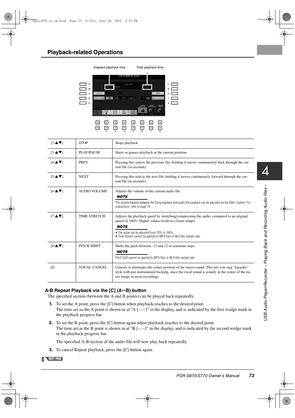 Playback-related operations | Yamaha PSR-S770 User Manual | Page 73 / 118