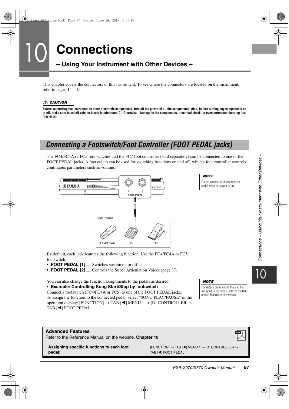 Connections, Using your instrument with other devices | Yamaha PSR-S770 User Manual | Page 97 / 118