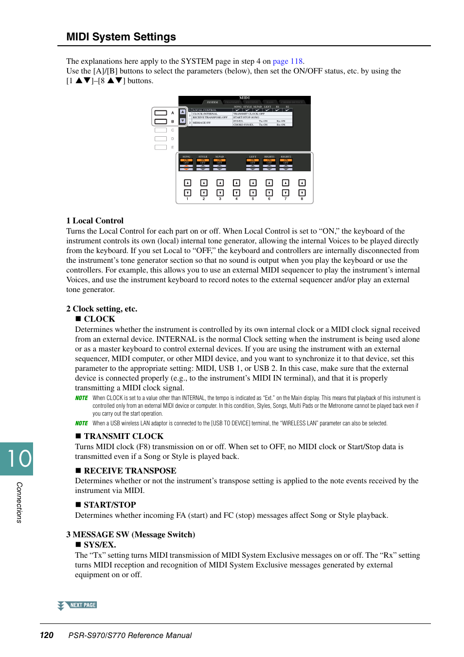 Midi system settings | Yamaha PSR-S770 User Manual | Page 120 / 134