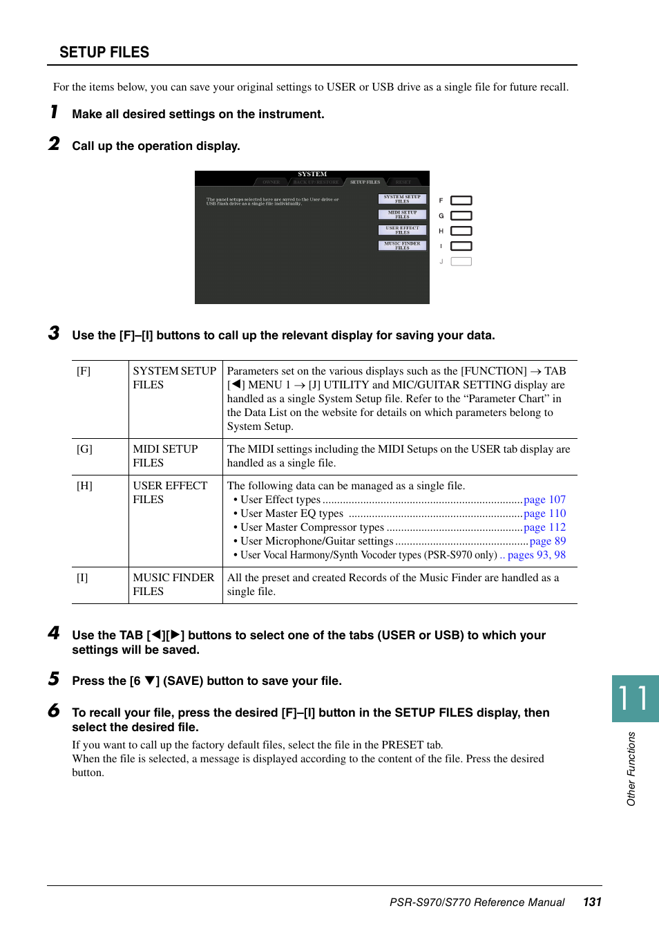 S. see, Setup files | Yamaha PSR-S770 User Manual | Page 131 / 134