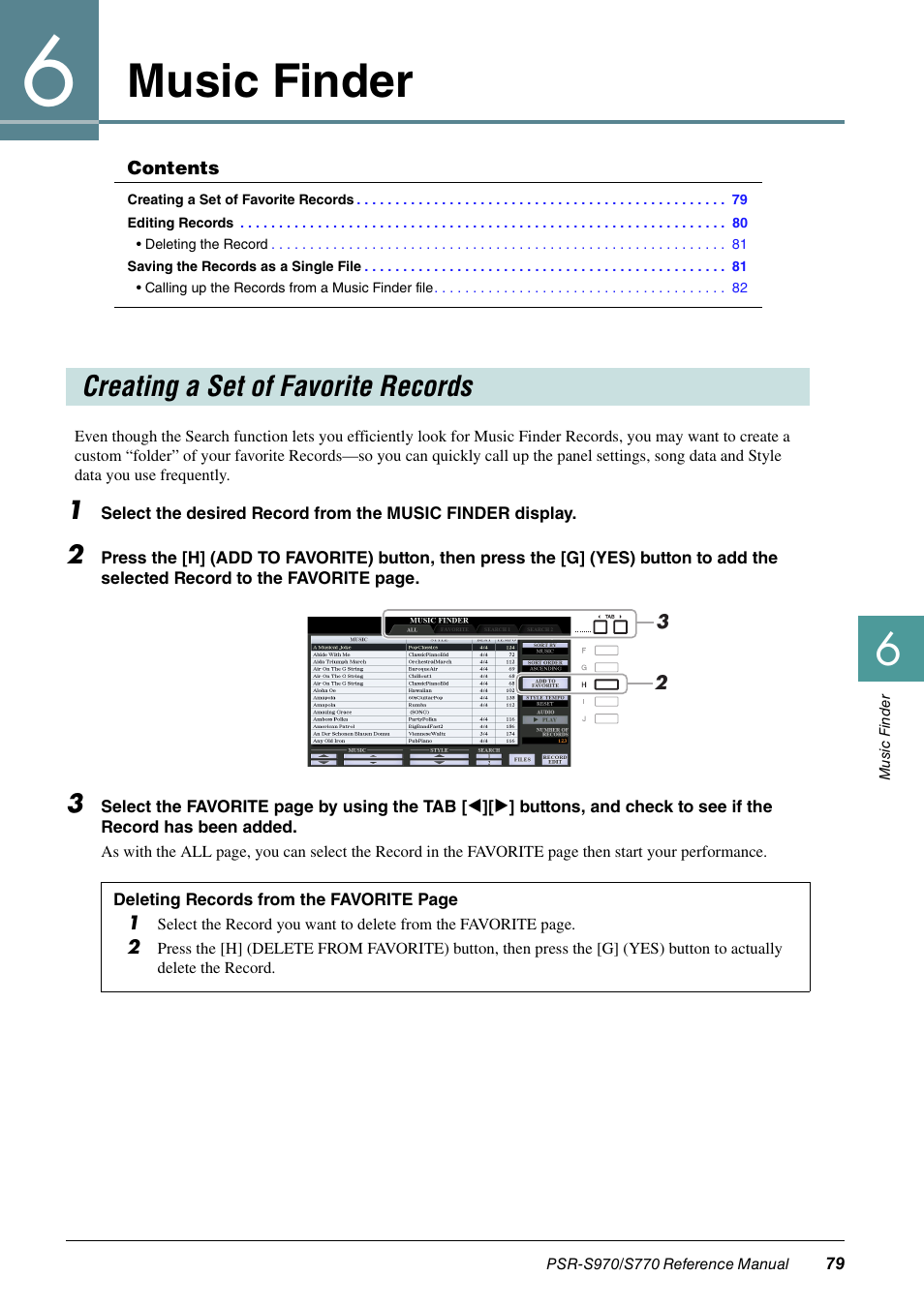 Music finder, Creating a set of favorite records | Yamaha PSR-S770 User Manual | Page 79 / 134