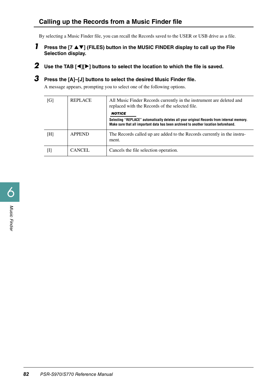 Calling up the records from a music finder file | Yamaha PSR-S770 User Manual | Page 82 / 134