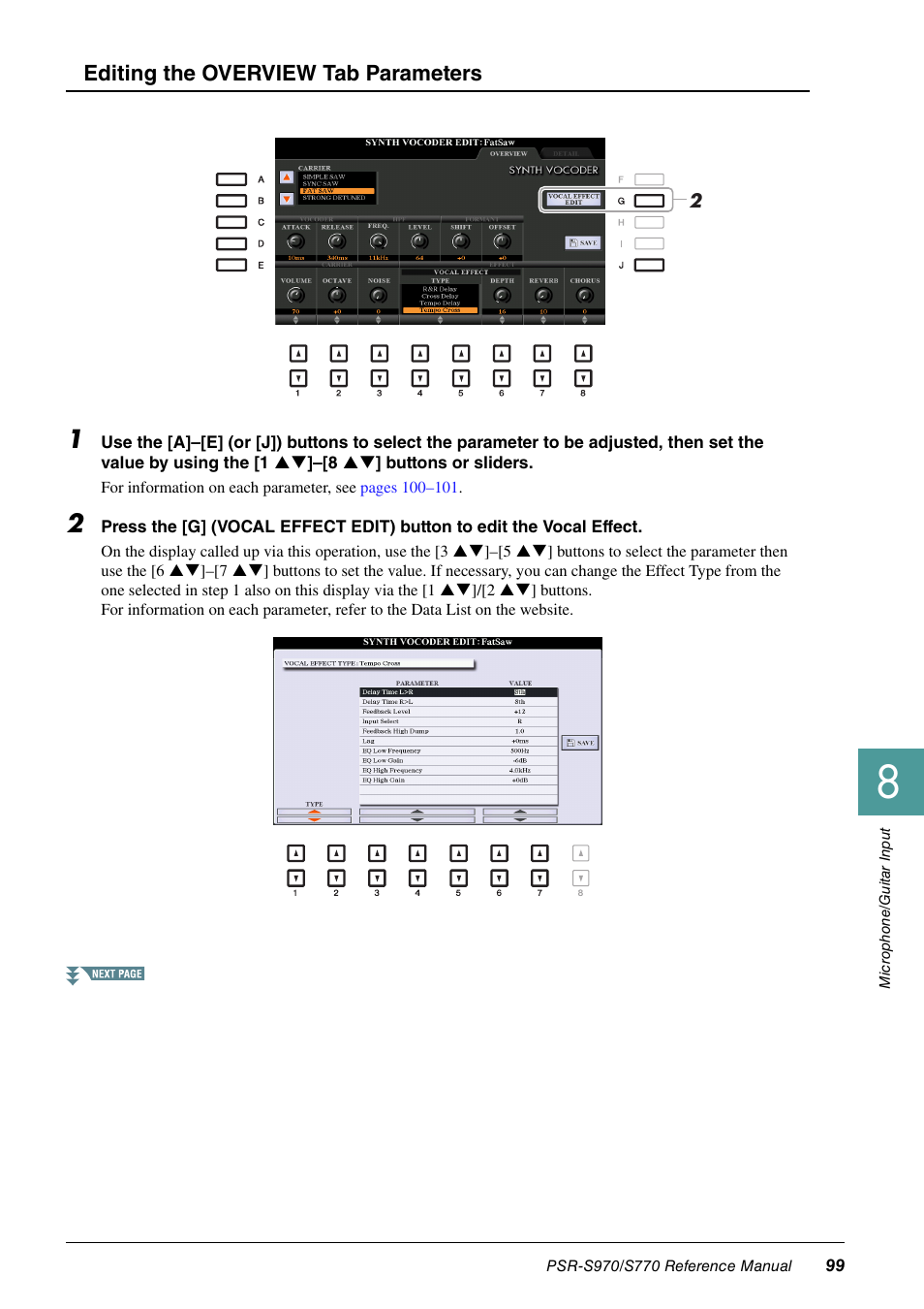 Editing the overview tab parameters, S 99 | Yamaha PSR-S770 User Manual | Page 99 / 134