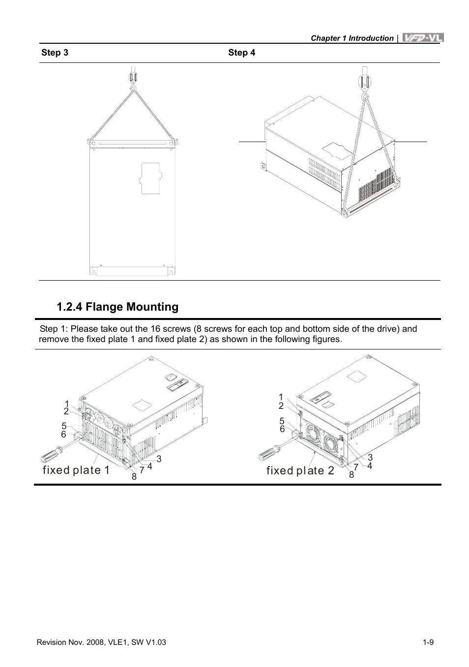 4 flange mounting, 4 flange mounting -9 | Delta Electronics Elevator Drive VFD-VL User Manual | Page 18 / 251