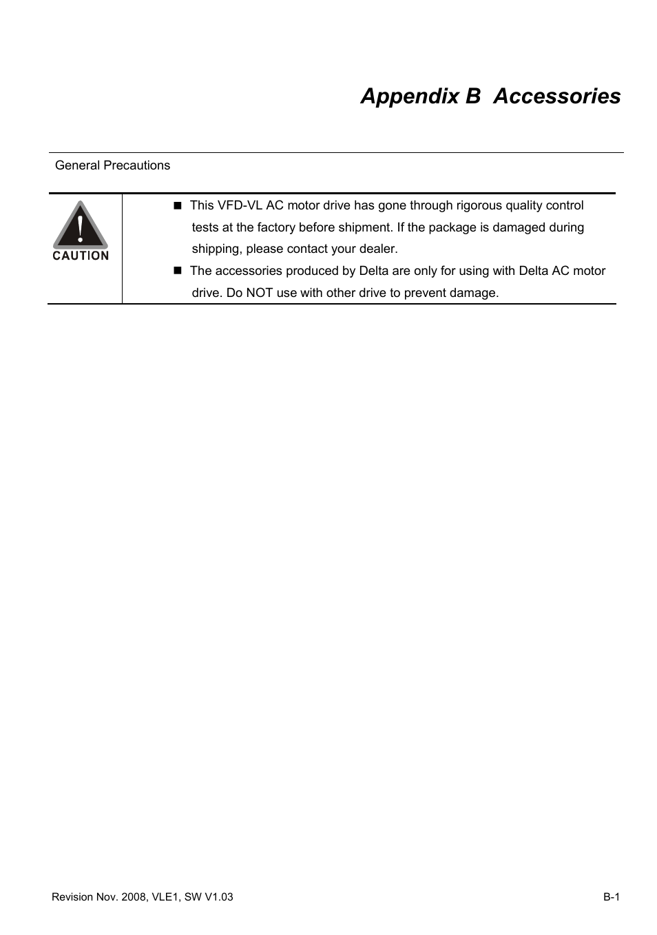 Appendix b accessories | Delta Electronics Elevator Drive VFD-VL User Manual | Page 198 / 251