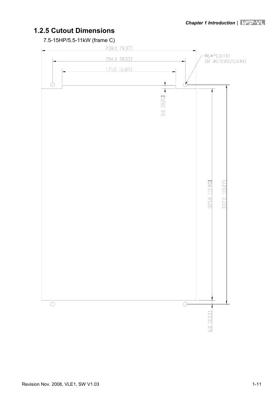 5 cutout dimensions, 5 cutout dimensions -11 | Delta Electronics Elevator Drive VFD-VL User Manual | Page 20 / 251