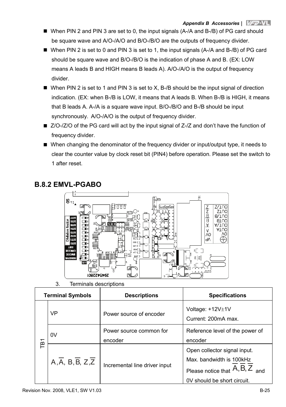 B.8.2 emvl-pgabo, A b z, A, , b, , z, a b z | Delta Electronics Elevator Drive VFD-VL User Manual | Page 222 / 251