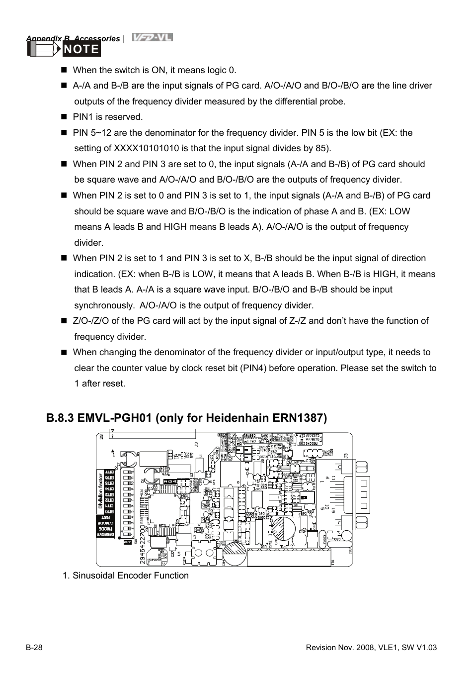 B.8.3 emvl-pgh01 (only for heidenhain ern1387) | Delta Electronics Elevator Drive VFD-VL User Manual | Page 225 / 251