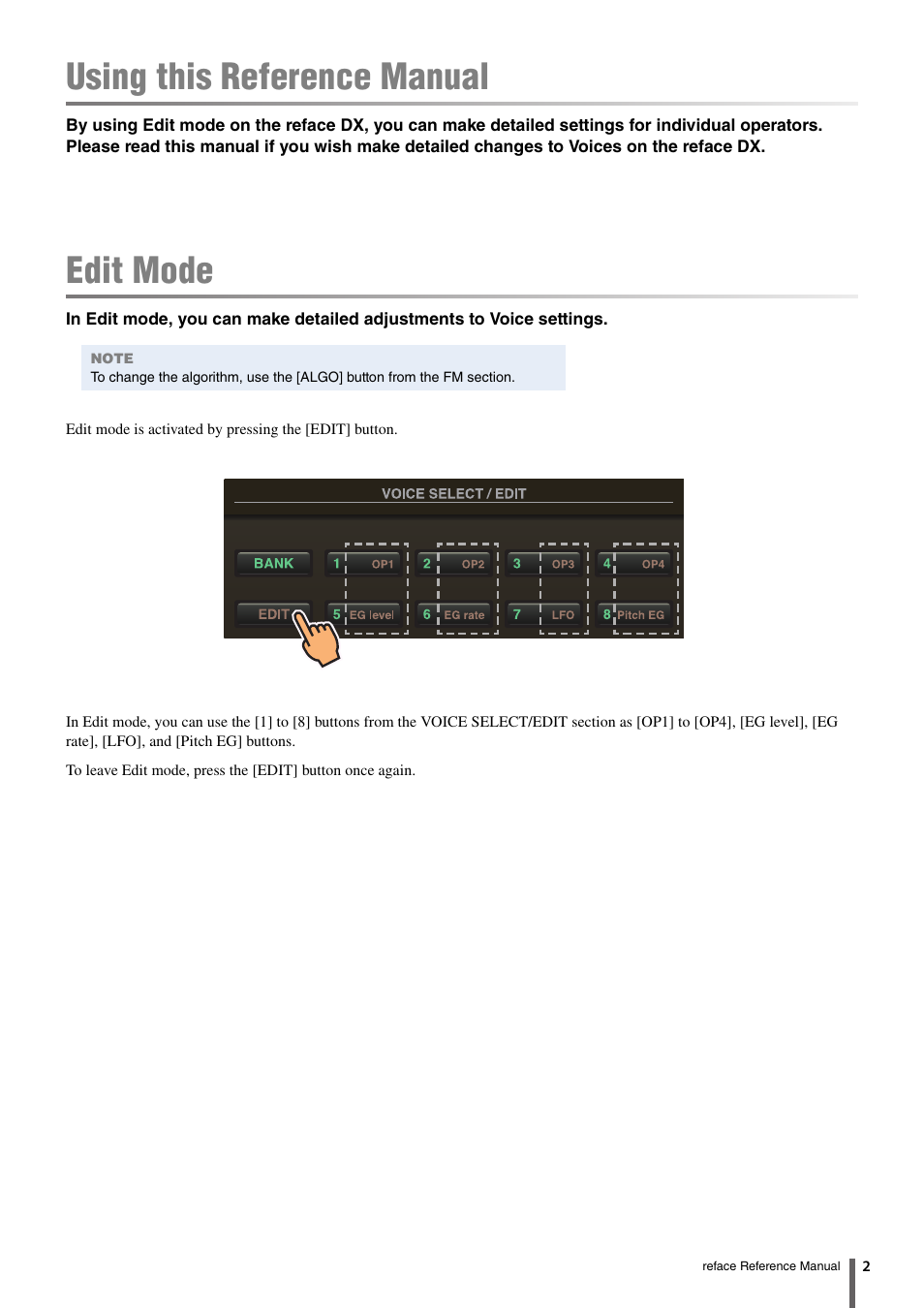 Using this reference manual, Edit mode | Yamaha Reface YC User Manual | Page 2 / 11