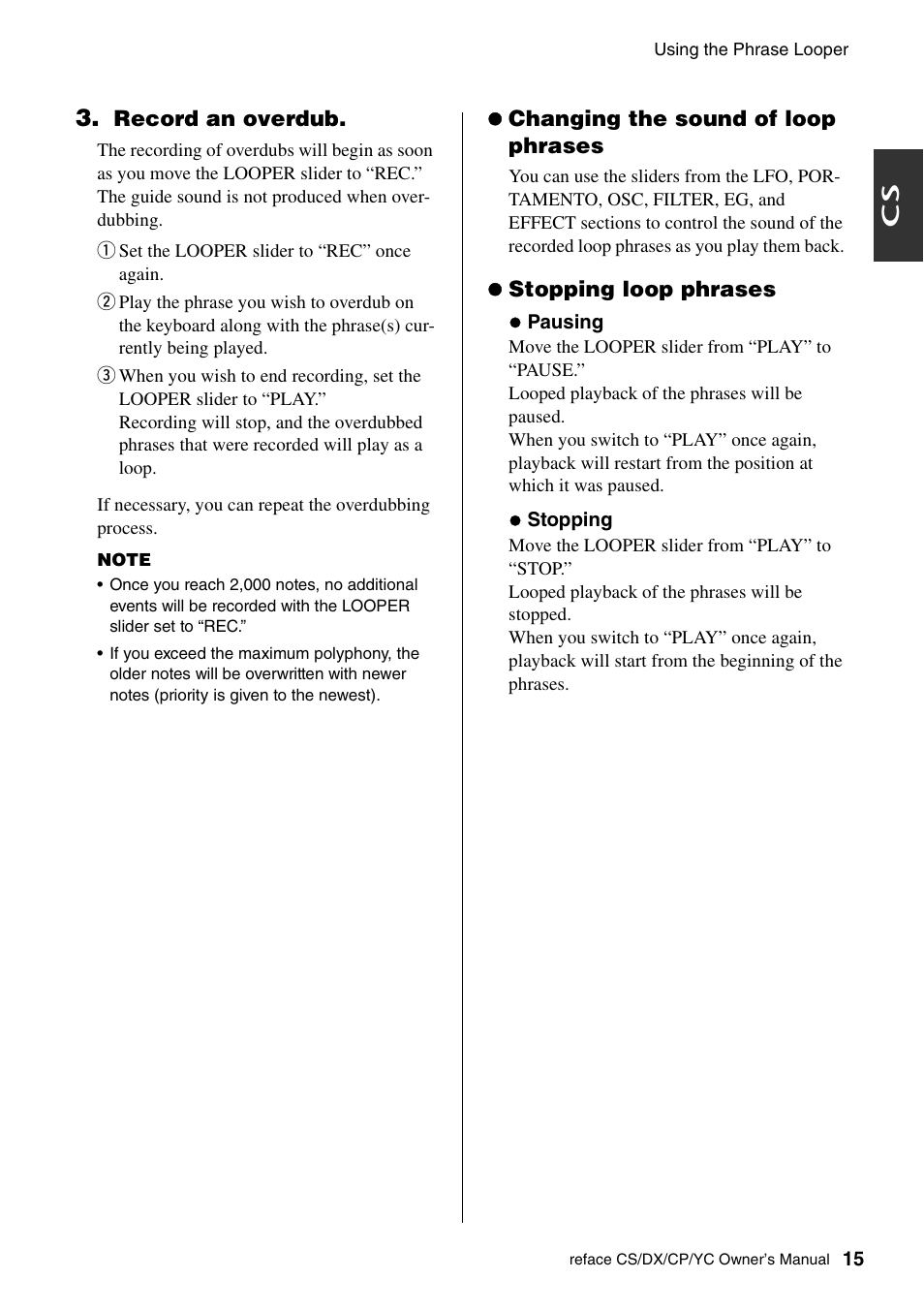 Cs 3 | Yamaha Reface YC User Manual | Page 21 / 60