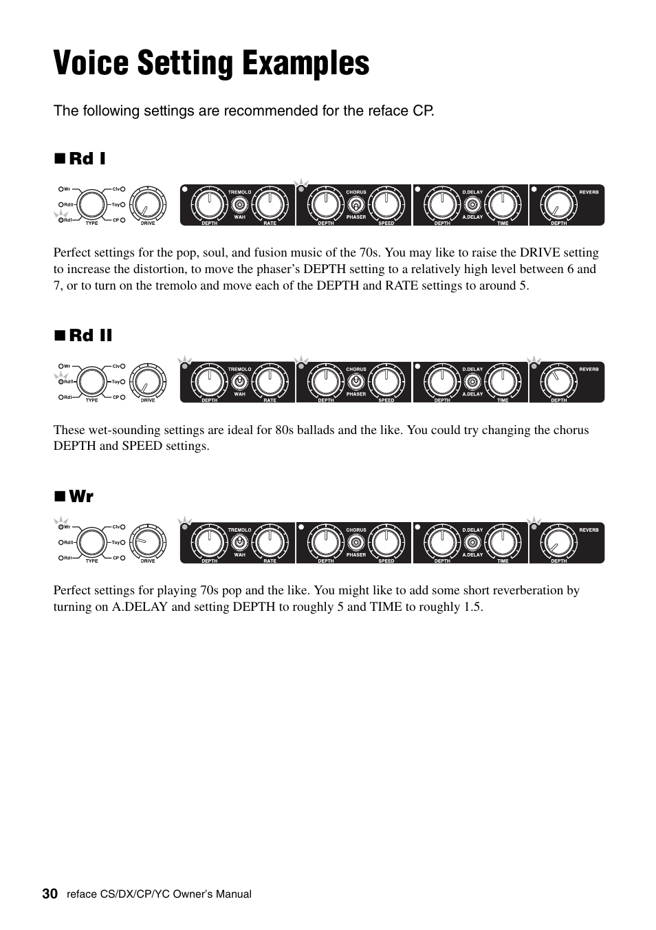 Voice setting examples | Yamaha Reface YC User Manual | Page 36 / 60