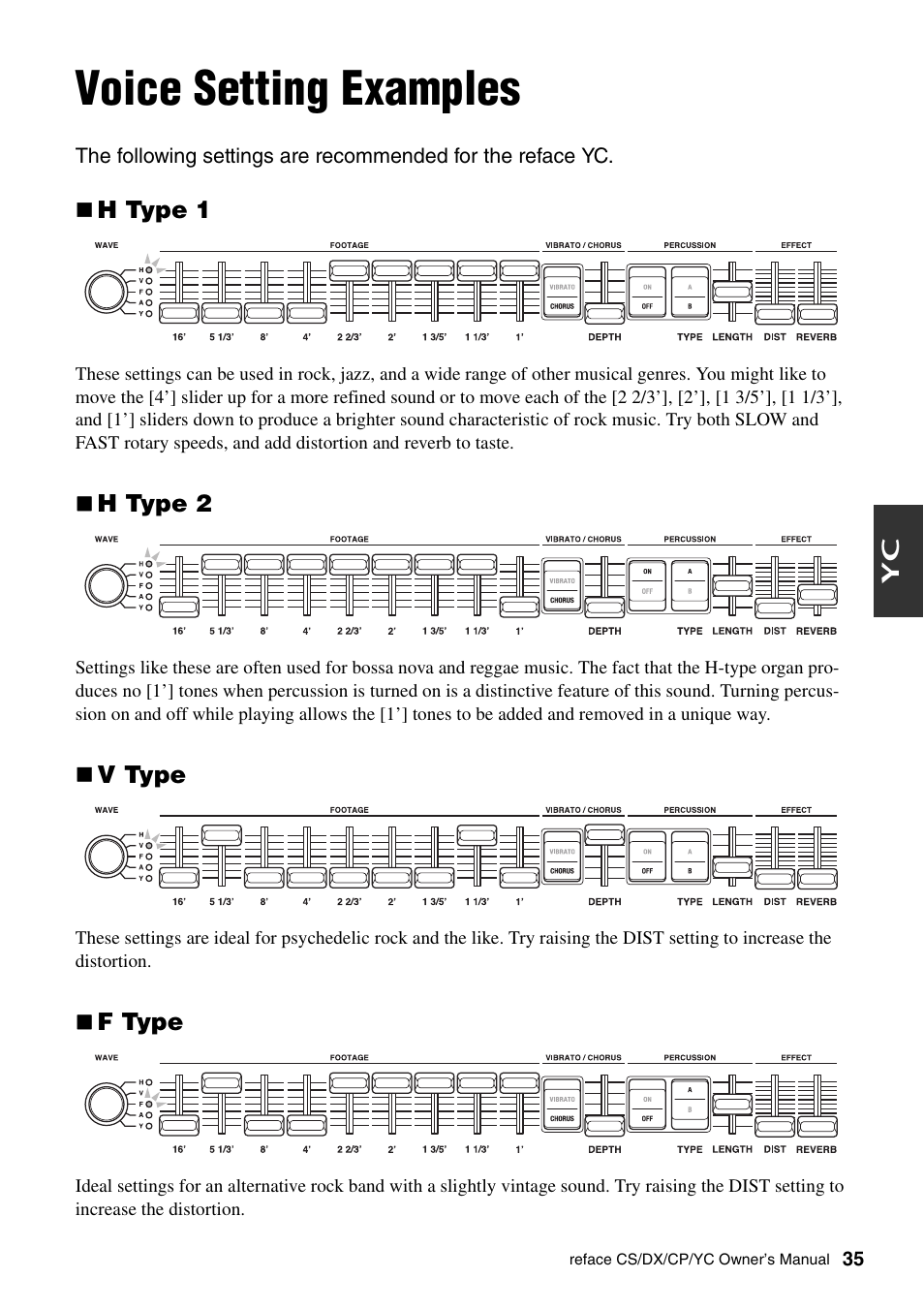 Voice setting examples | Yamaha Reface YC User Manual | Page 41 / 60