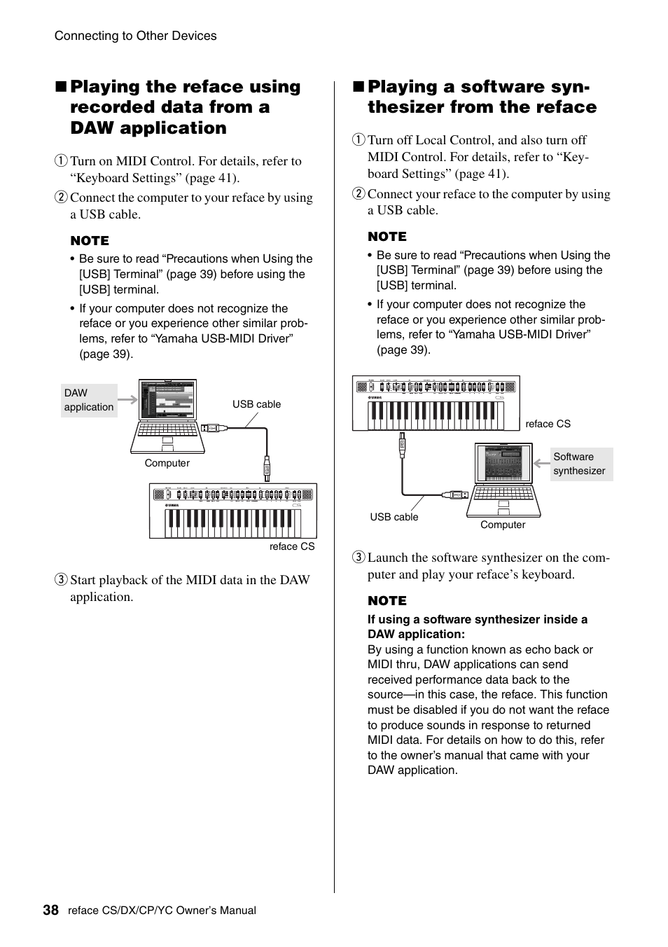 Playing a software syn- thesizer from the reface | Yamaha Reface YC User Manual | Page 44 / 60
