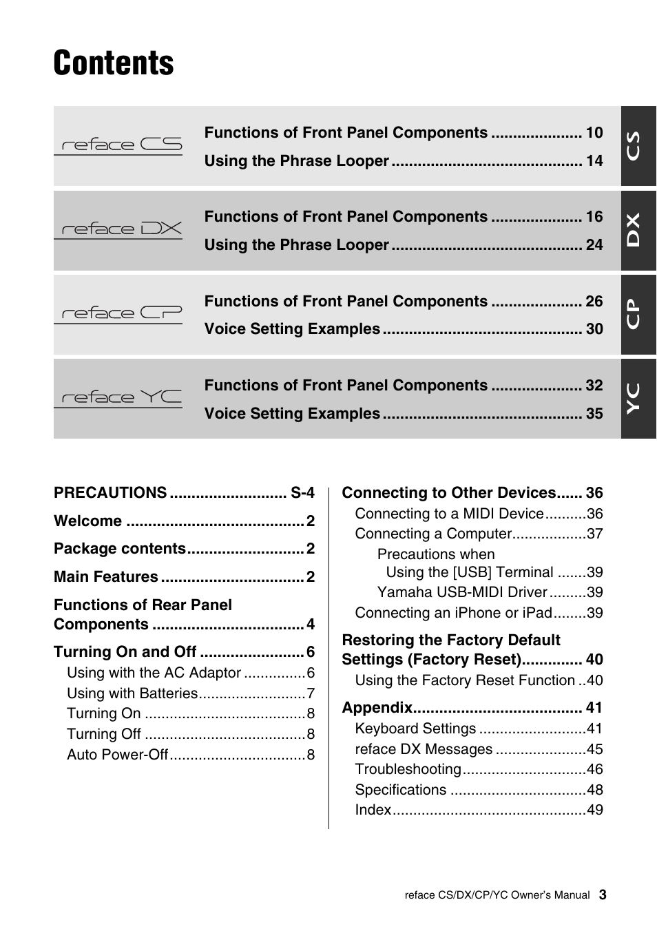 Yamaha Reface YC User Manual | Page 9 / 60