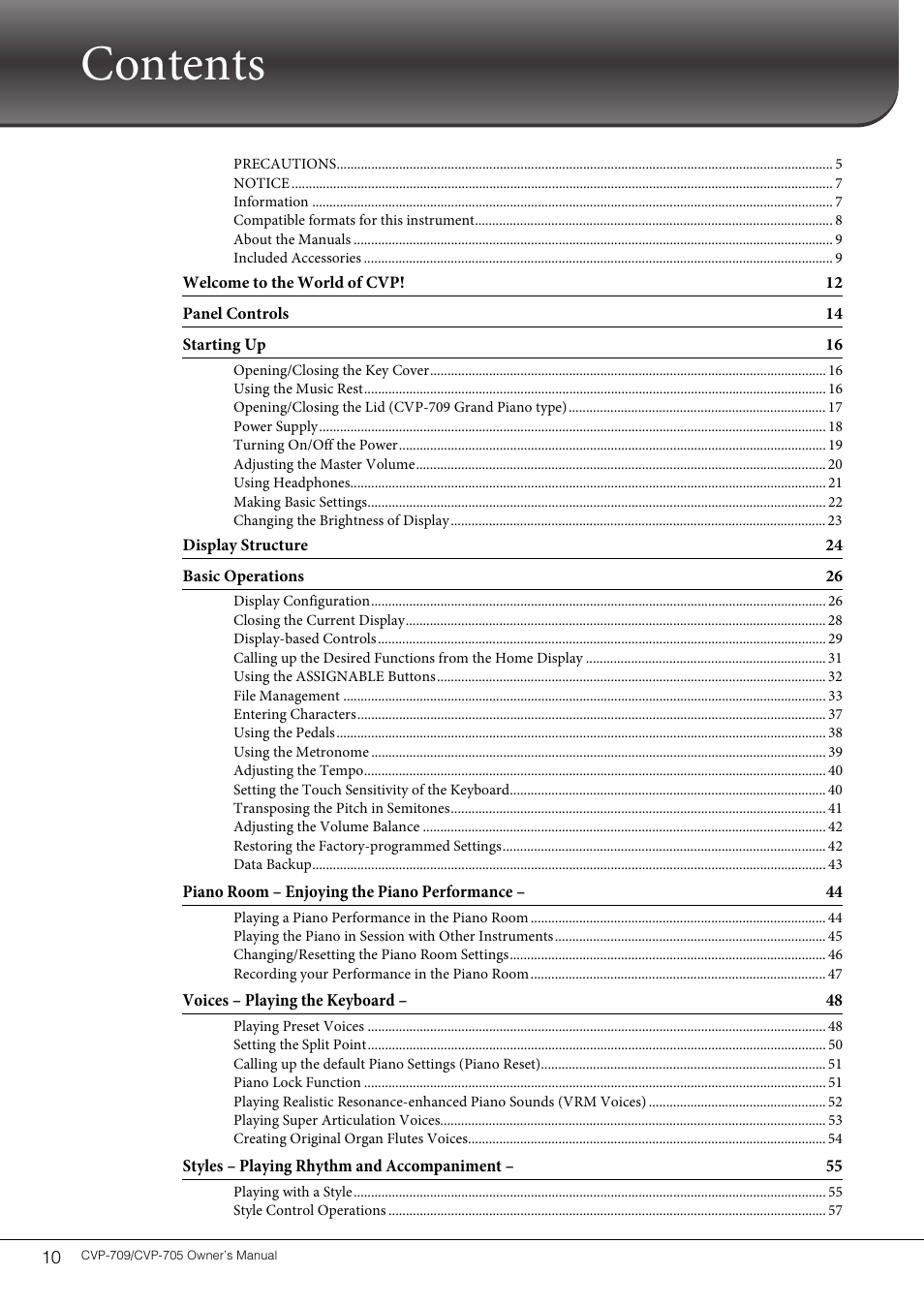 Yamaha CVP-705B User Manual | Page 10 / 128