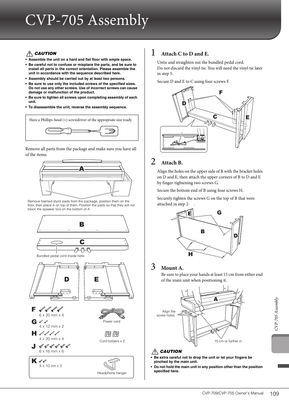 Cvp-705 assembly, Ab c d e, Kf g h j | Yamaha CVP-705B User Manual | Page 109 / 128