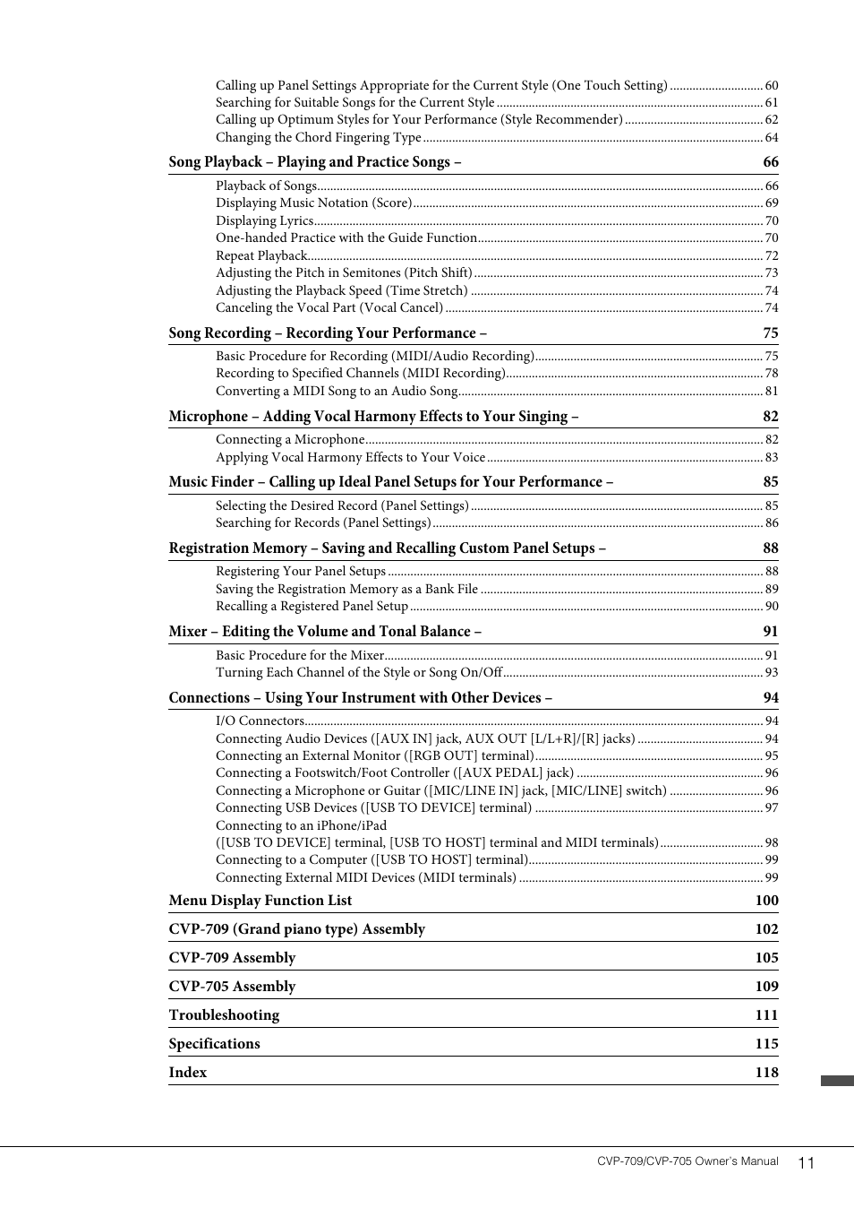 Yamaha CVP-705B User Manual | Page 11 / 128