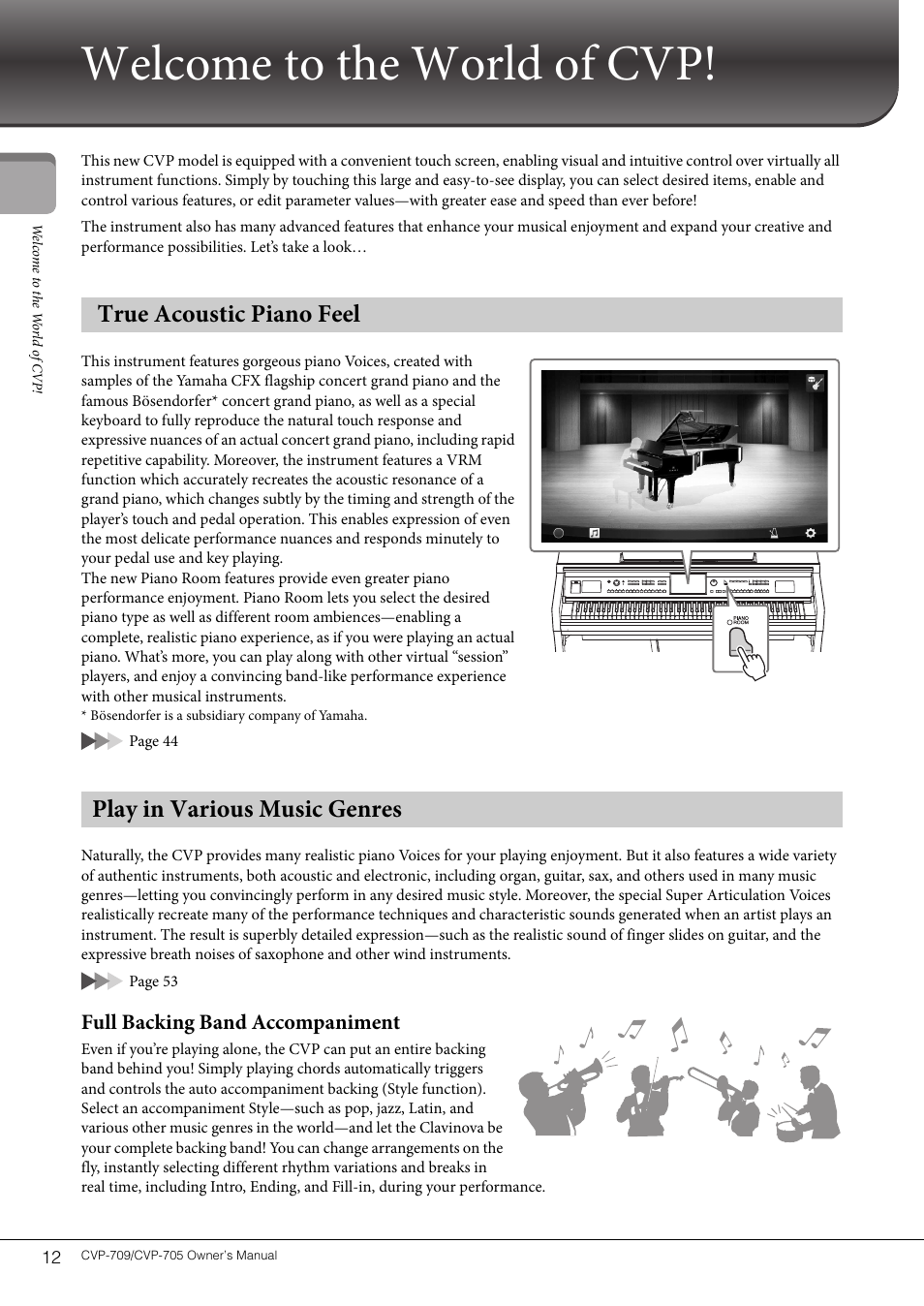 Welcome to the world of cvp, Full backing band accompaniment | Yamaha CVP-705B User Manual | Page 12 / 128